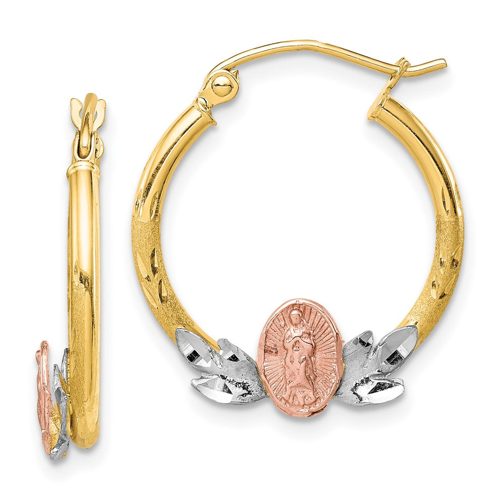 10K Tri-Color Gold Guadalupe Hoop Earrings