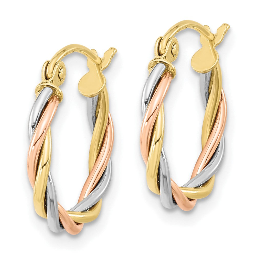 10K Tri-Color Gold Polished 2.5mm Twisted Hoop Earrings