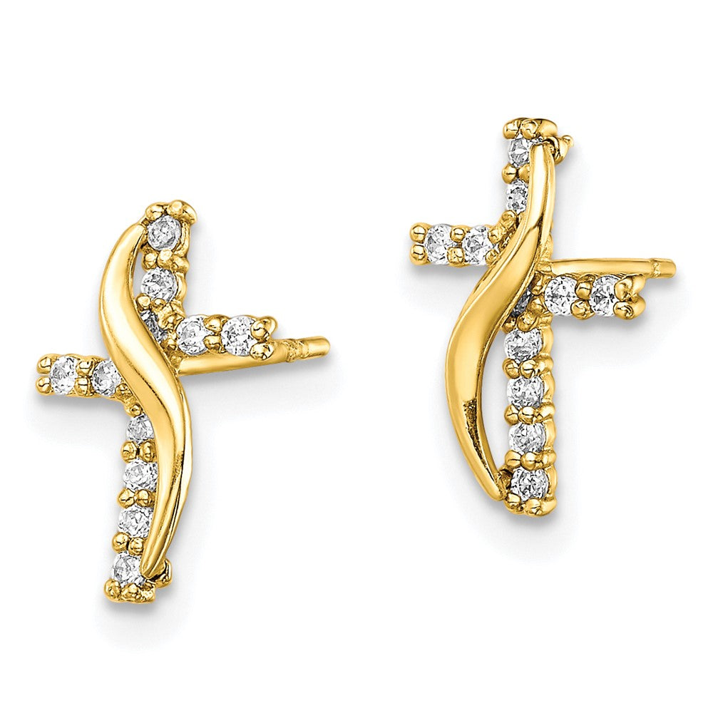 10K Yellow Gold CZ Cross Post Earrings