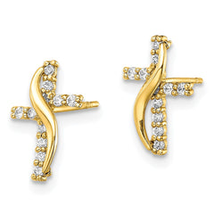 10K Yellow Gold CZ Cross Post Earrings