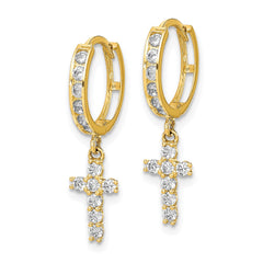 10K Yellow Gold CZ Cross Hinged Hoop Earrings