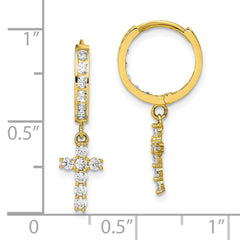 10K Yellow Gold CZ Cross Hinged Hoop Earrings