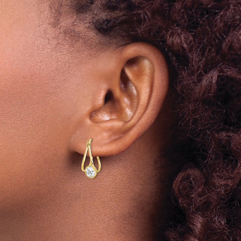 10K Yellow Gold Polished CZ Hoop Earrings