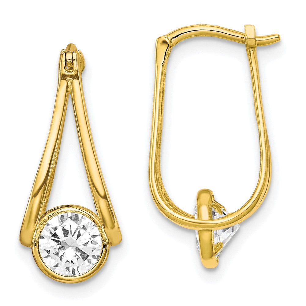 10K Yellow Gold Polished CZ Hoop Earrings