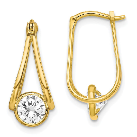 10K Yellow Gold Polished CZ Hoop Earrings