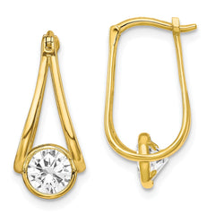 10K Yellow Gold Polished CZ Hoop Earrings