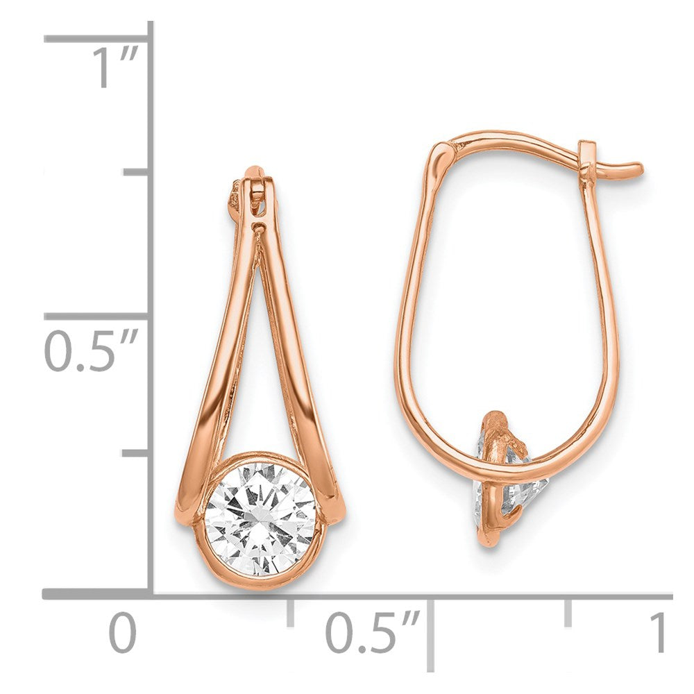 10K Rose Gold Polished CZ Hoop Earrings
