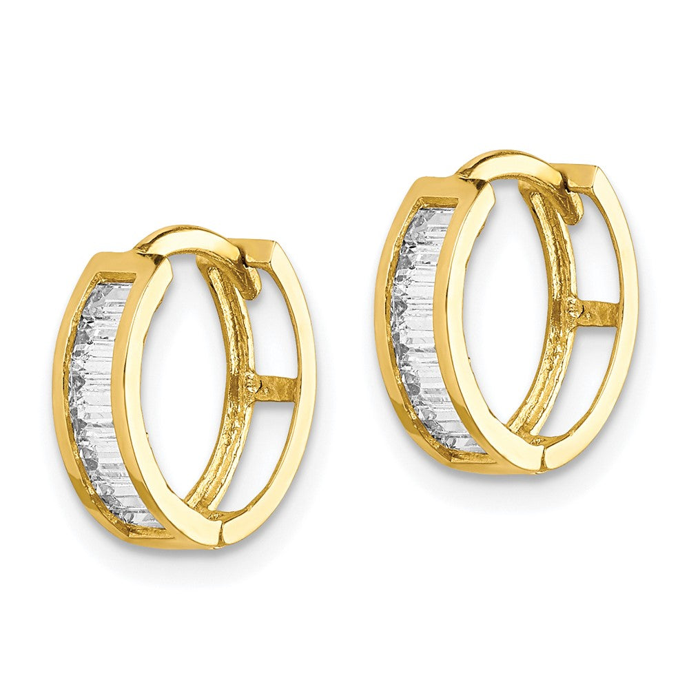 10K Yellow Gold CZ Hinged Hoop Earrings