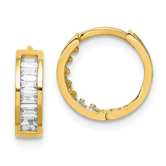 10K Yellow Gold CZ Hinged Hoop Earrings