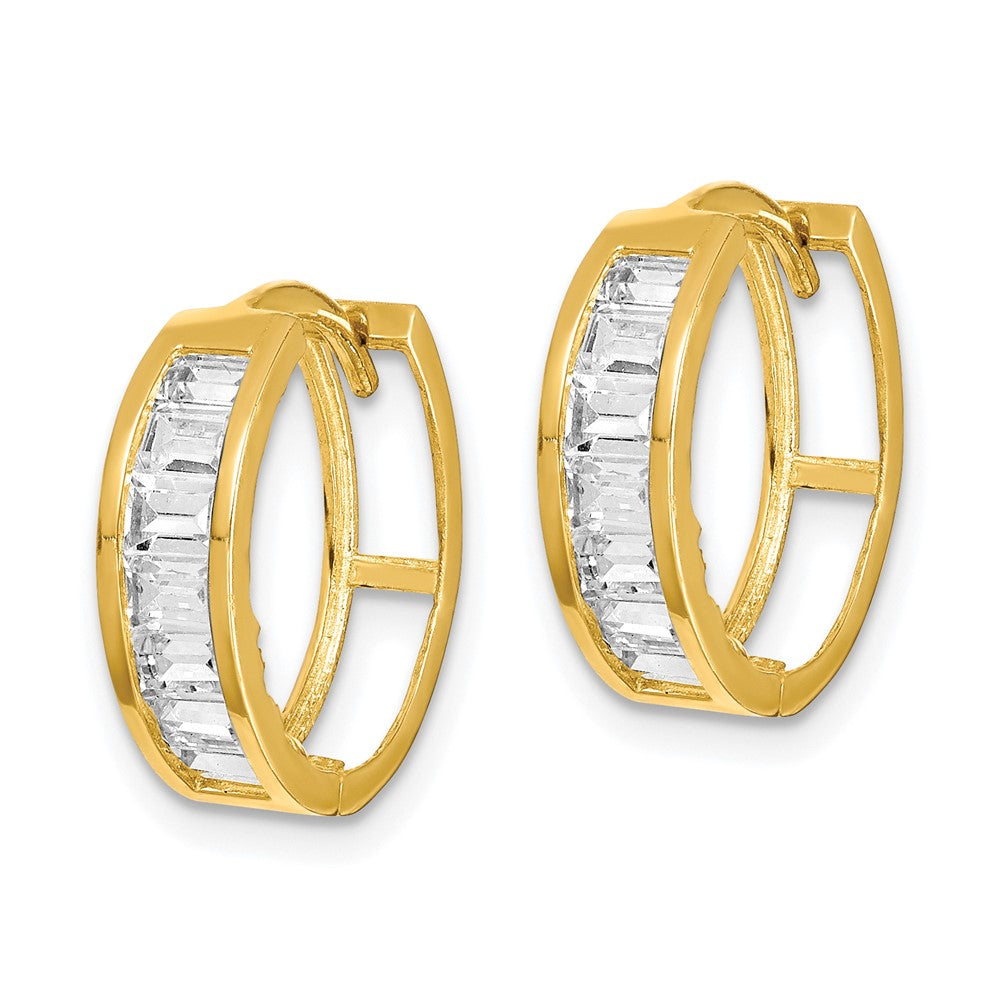 10K Yellow Gold CZ Hinged Hoop Earrings