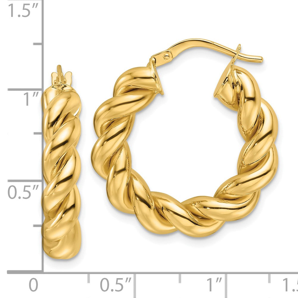 10K Yellow Gold Polished 5.3mm Hollow Twisted Round Hoop Earrings