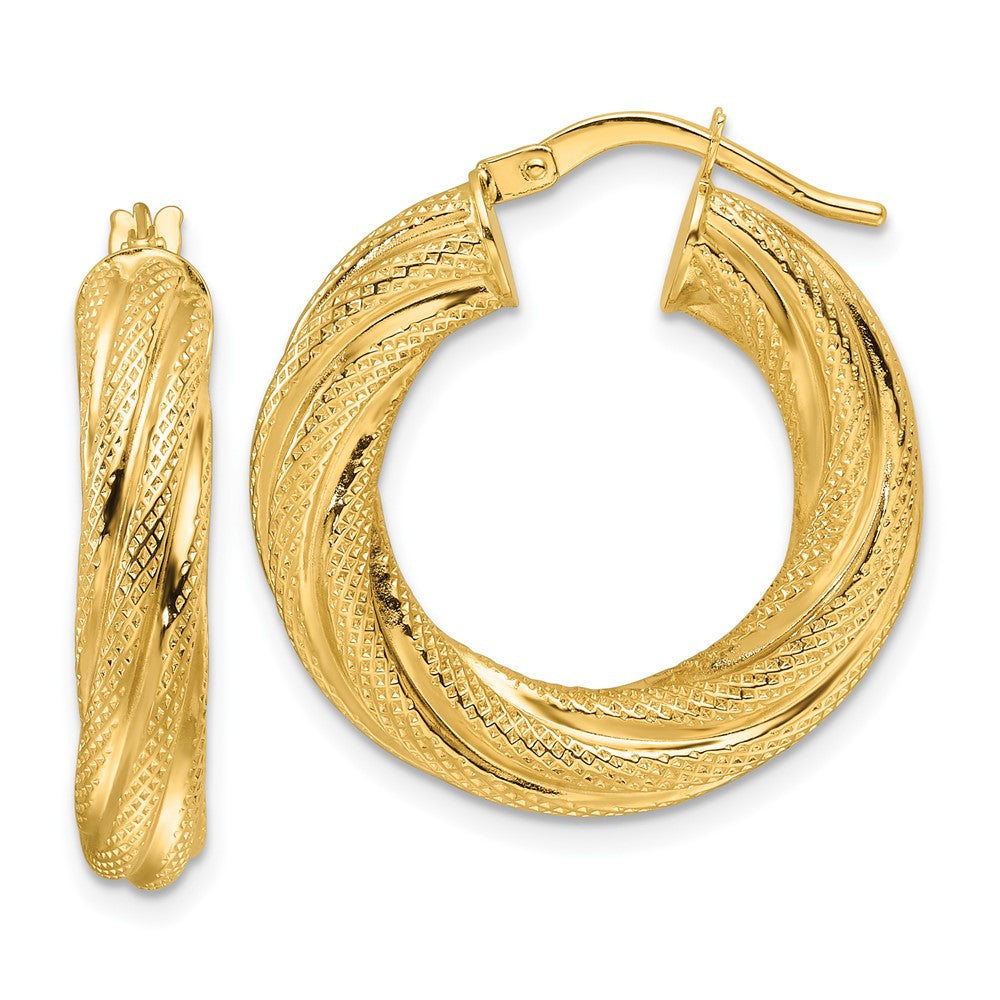10K Yellow Gold Polished 4.7mm Textured Twist Round Hoop Earrings