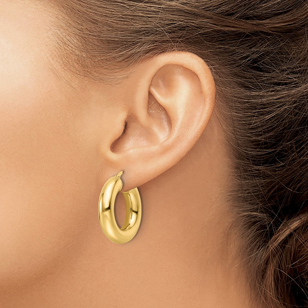 10K Yellow Gold Polished 6mm Hollow Round Tube Round Hoop Earrings