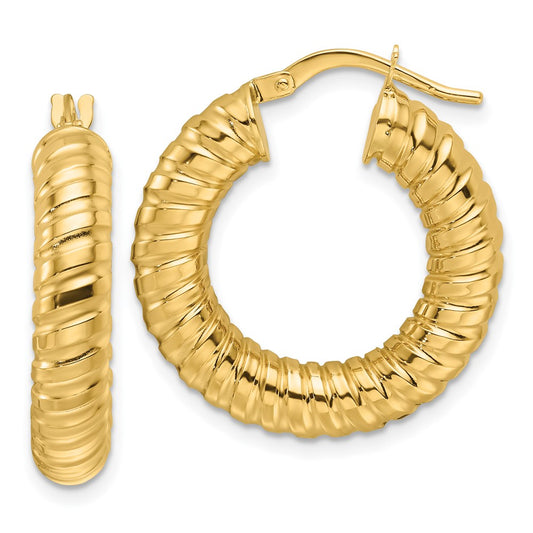 10K Yellow Gold Polished 5mm Hollow Spiral Round Hoop Earrings