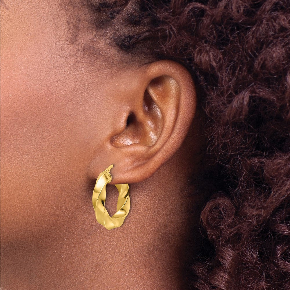 10K Yellow Gold Polished 5.25mm Hollow Twisted Round Hoop Earrings