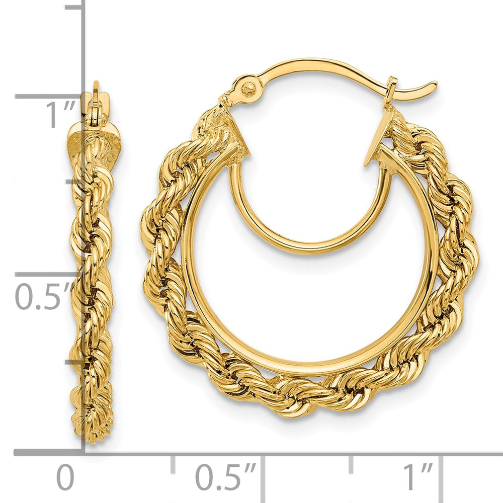 10K Yellow Gold Polished and Diamond-cut Rope 2.95mm Hoop Earrings