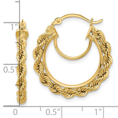 10K Yellow Gold Polished and Diamond-cut Rope 2.95mm Hoop Earrings