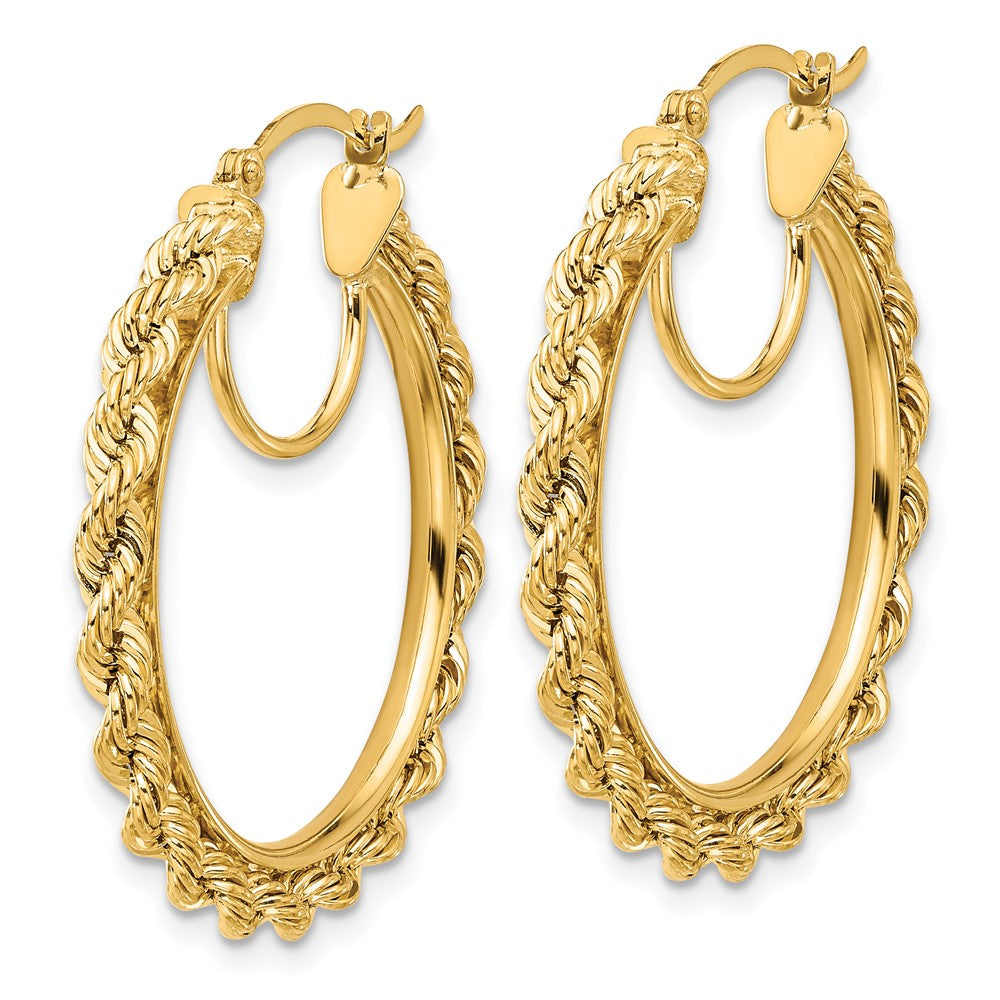 10K Yellow Gold Polished and Diamond-cut Rope 2.95mm Hoop Earrings