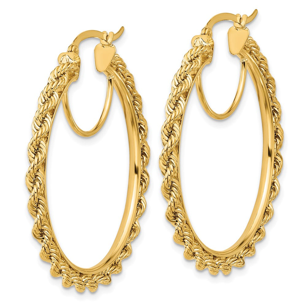 10K Yellow Gold Polished and Diamond-cut Rope 2.95mm Hoop Earrings