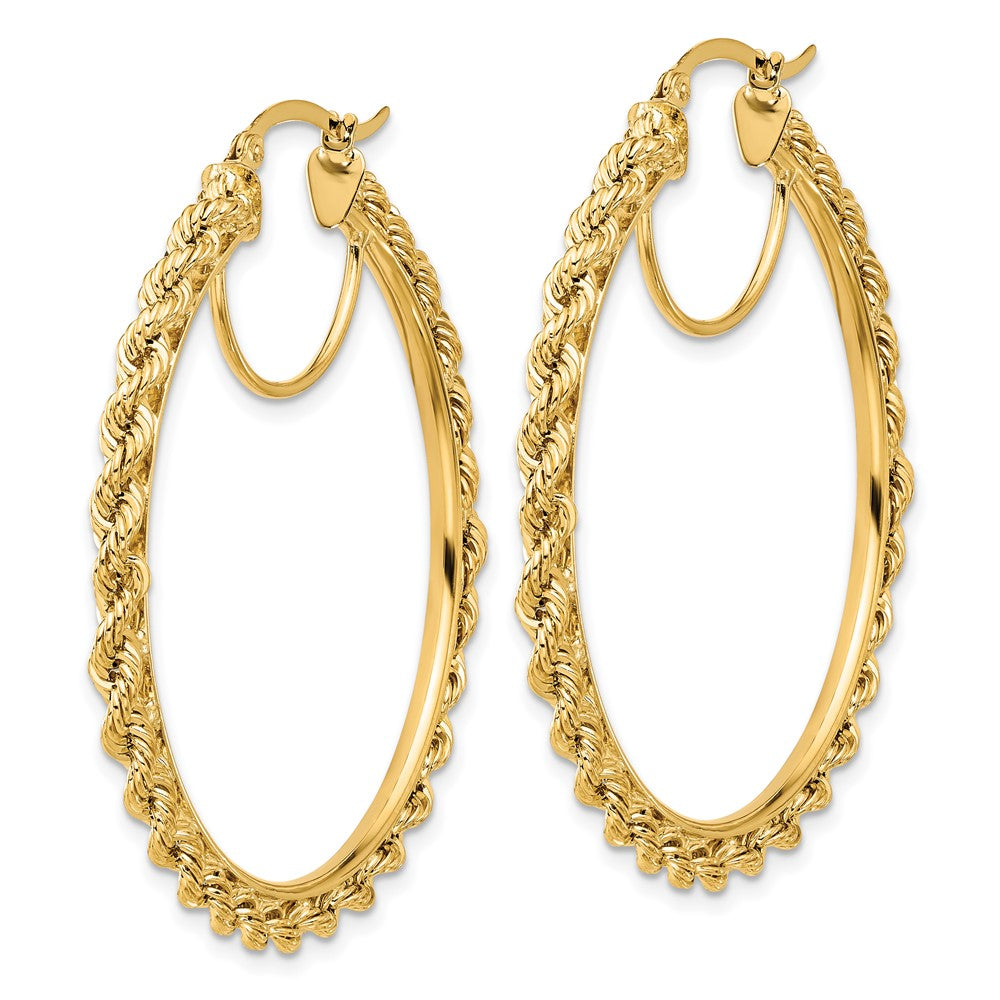 10K Yellow Gold Polished and Diamond-cut Rope 2.95mm Hoop Earrings