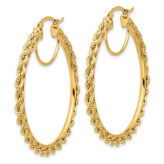 10K Yellow Gold Polished and Diamond-cut Rope 2.95mm Hoop Earrings
