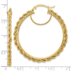 10K Yellow Gold Polished and Diamond-cut Rope 2.95mm Hoop Earrings