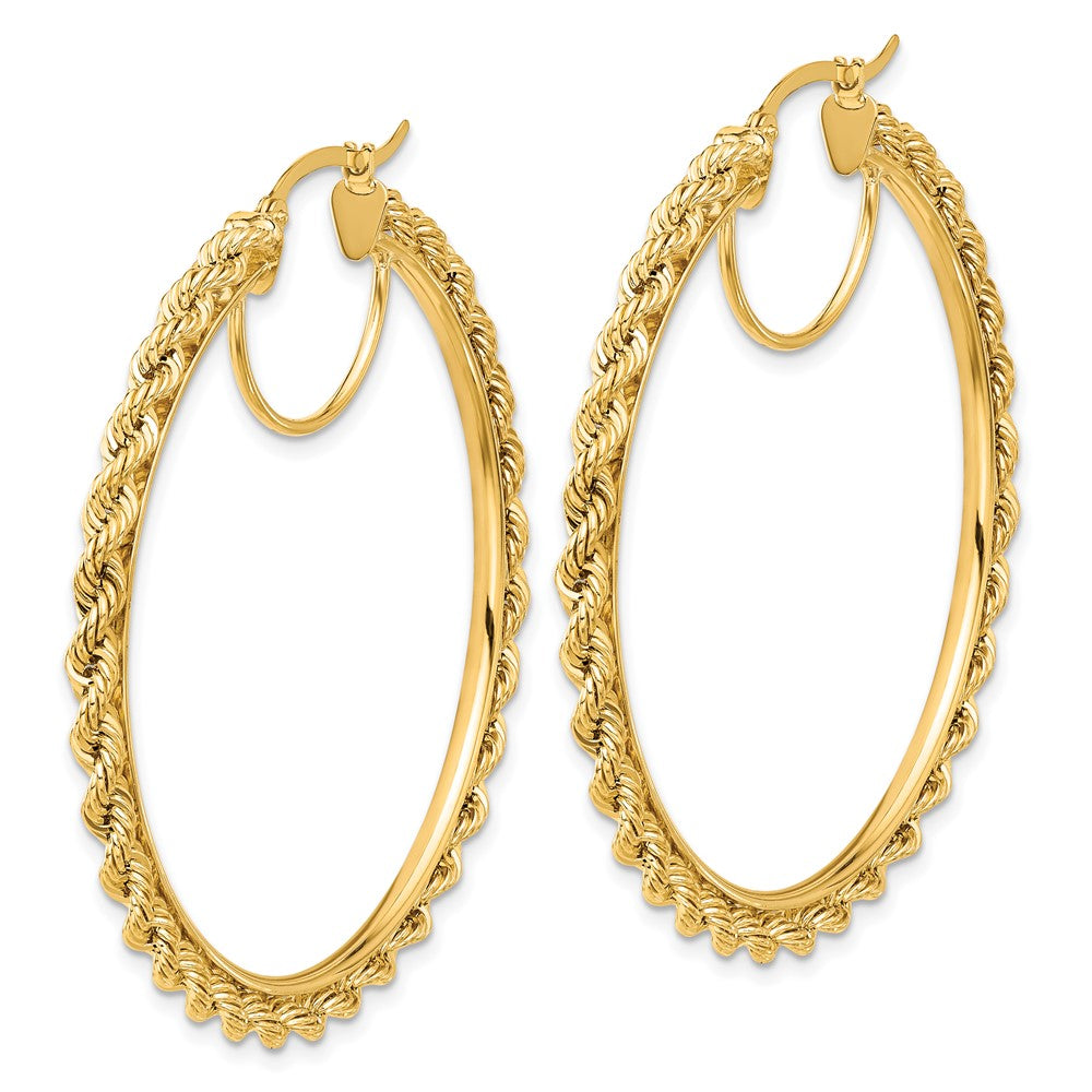 10K Yellow Gold Polished and Diamond-cut Rope 2.95mm Hoop Earrings