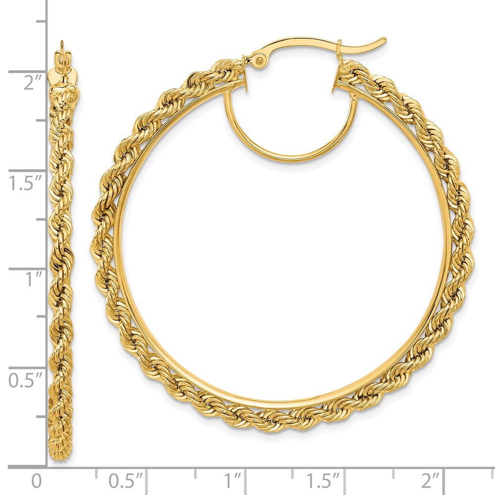 10K Yellow Gold Polished and Diamond-cut Rope 2.95mm Hoop Earrings