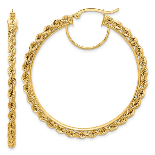 10K Yellow Gold Polished and Diamond-cut Rope 2.95mm Hoop Earrings