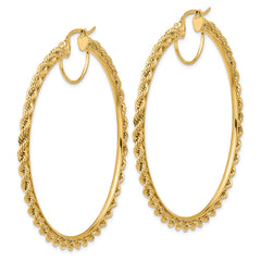 10K Yellow Gold Polished and Diamond-cut Rope 2.95mm Hoop Earrings