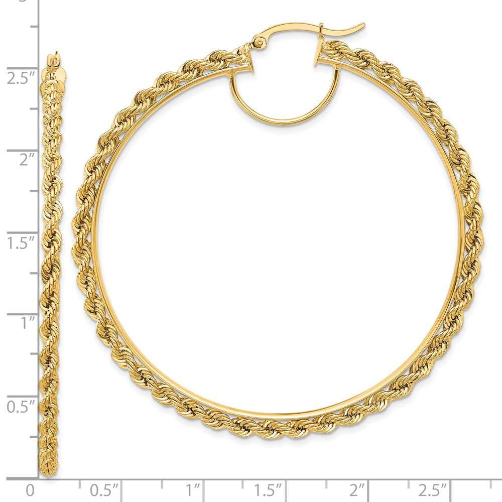 10K Yellow Gold Polished and Diamond-cut Rope 2.95mm Hoop Earrings