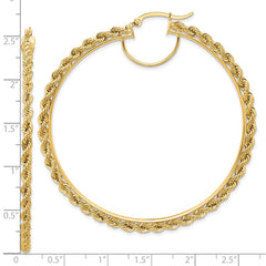 10K Yellow Gold Polished and Diamond-cut Rope 2.95mm Hoop Earrings