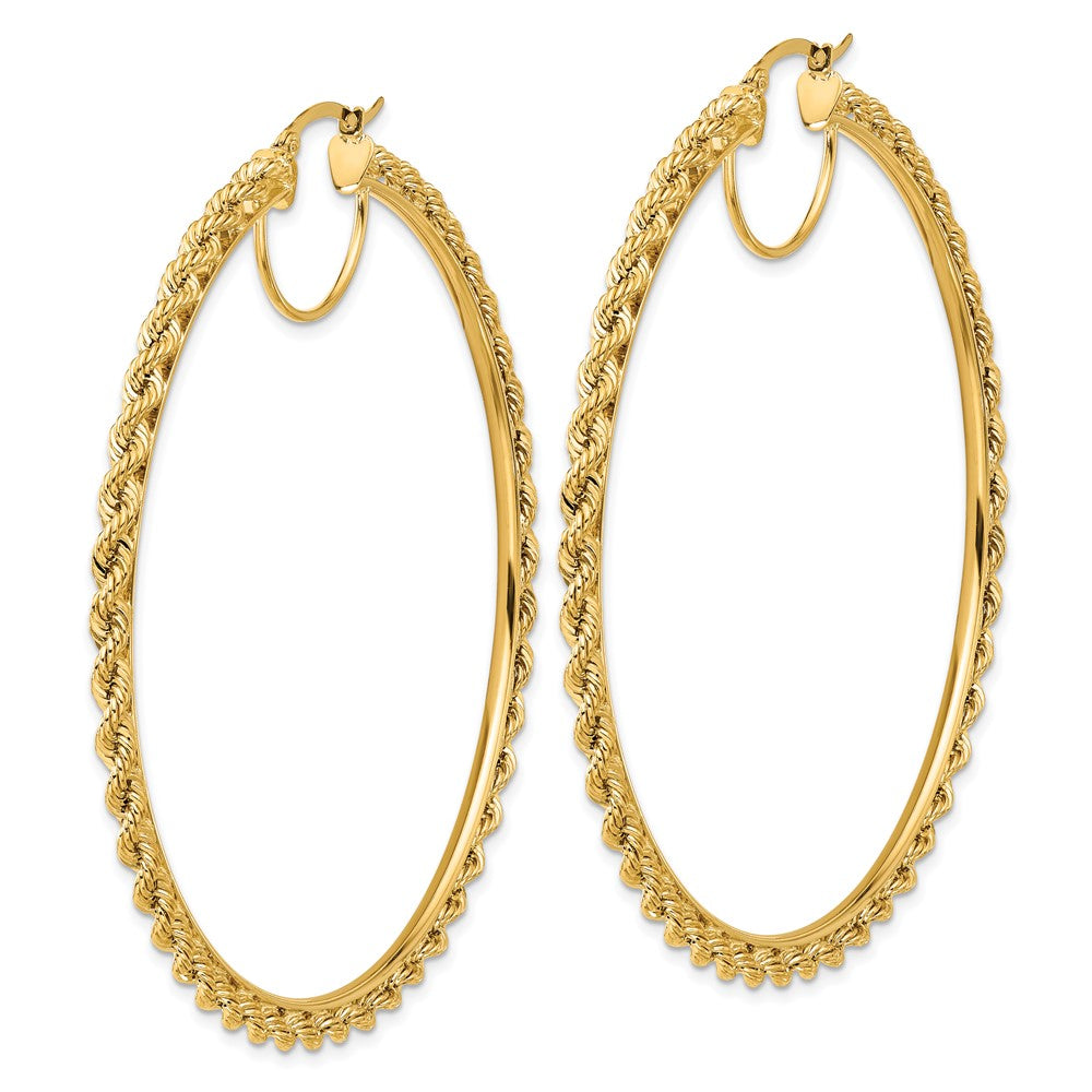 10K Yellow Gold Polished and Diamond-cut Rope 2.95mm Hoop Earrings