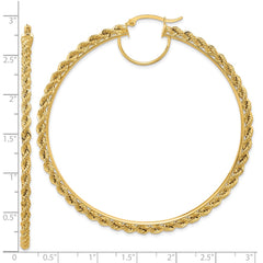 10K Yellow Gold Polished and Diamond-cut Rope 2.95mm Hoop Earrings