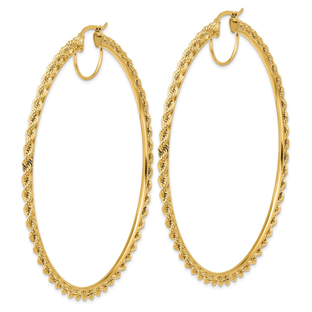 10K Yellow Gold Polished and Diamond-cut Rope 2.95mm Hoop Earrings