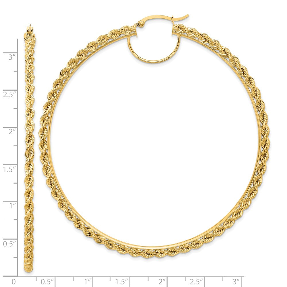 10K Yellow Gold Polished and Diamond-cut Rope 2.95mm Hoop Earrings