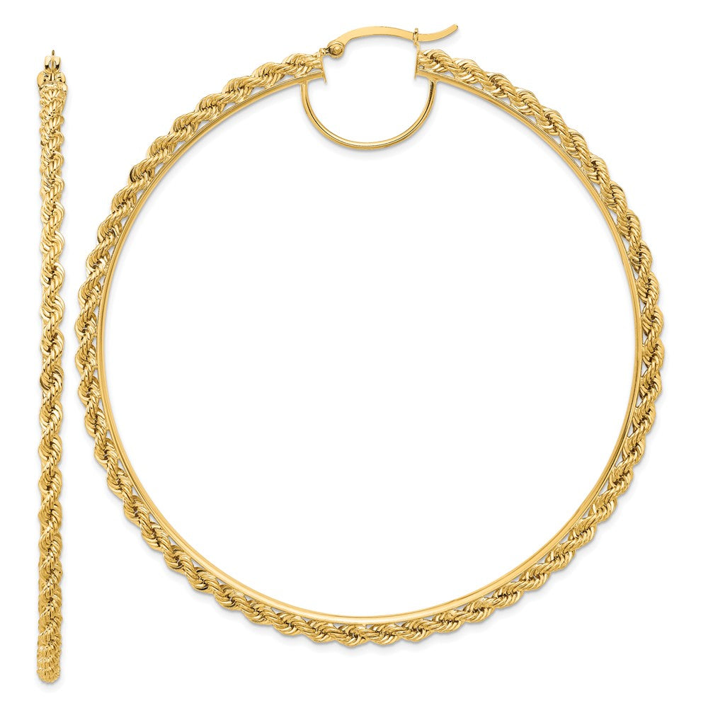 10K Yellow Gold Polished and Diamond-cut Rope 2.95mm Hoop Earrings