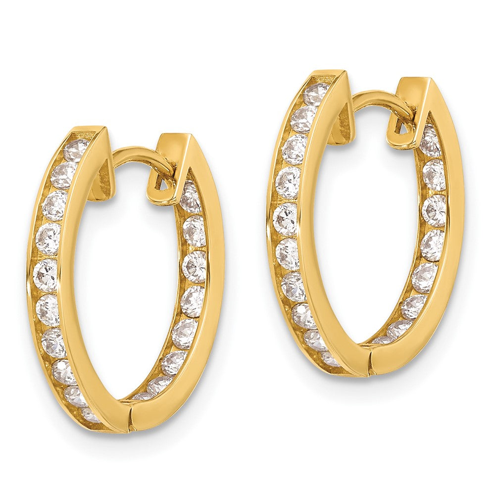 10K Yellow Gold Polished 2.2mm CZ Hinged In Out Hoop Earrings