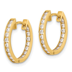10K Yellow Gold Polished 2.2mm CZ Hinged In Out Hoop Earrings