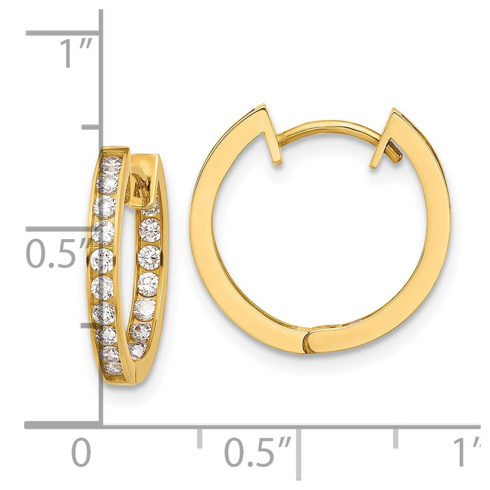 10K Yellow Gold Polished 2.2mm CZ Hinged In Out Hoop Earrings