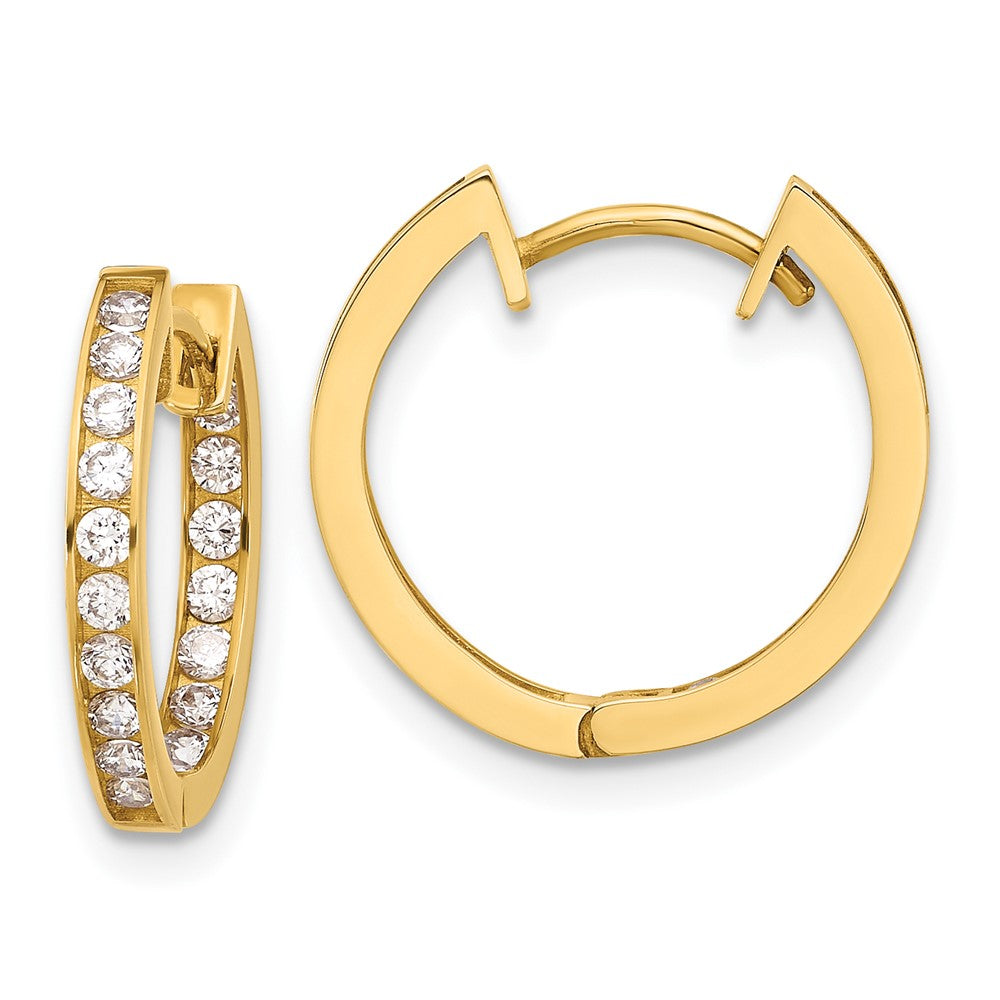 10K Yellow Gold Polished 2.2mm CZ Hinged In Out Hoop Earrings