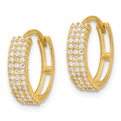 10K Yellow Gold Polished 4mm CZ Hinged Hoop Earrings