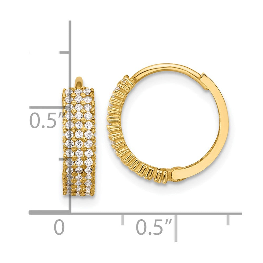 10K Yellow Gold Polished 4mm CZ Hinged Hoop Earrings