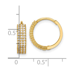 10K Yellow Gold Polished 4mm CZ Hinged Hoop Earrings