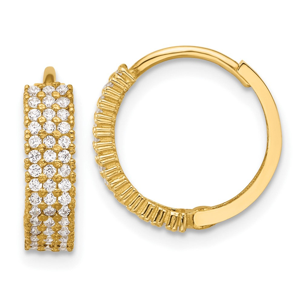 10K Yellow Gold Polished 4mm CZ Hinged Hoop Earrings