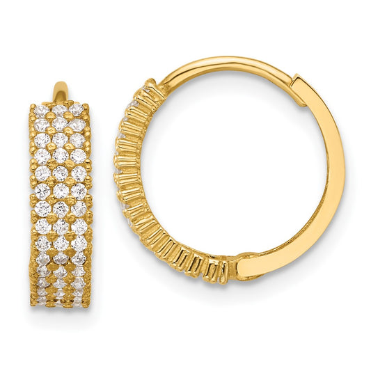 10K Yellow Gold Polished 4mm CZ Hinged Hoop Earrings