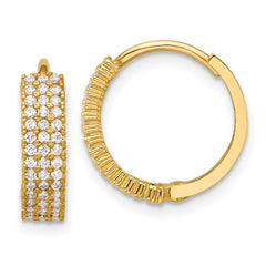 10K Yellow Gold Polished 4mm CZ Hinged Hoop Earrings