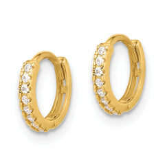 10K Yellow Gold Polished 1.5mm CZ Hinged Hoop Earrings