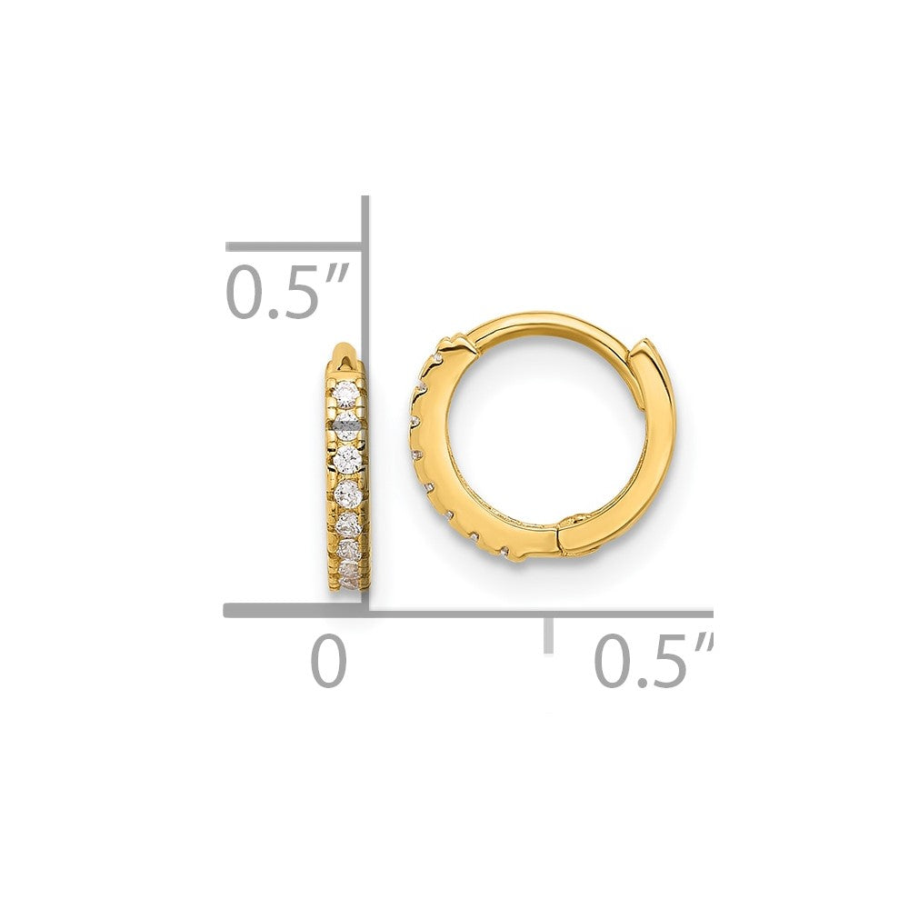 10K Yellow Gold Polished 1.5mm CZ Hinged Hoop Earrings
