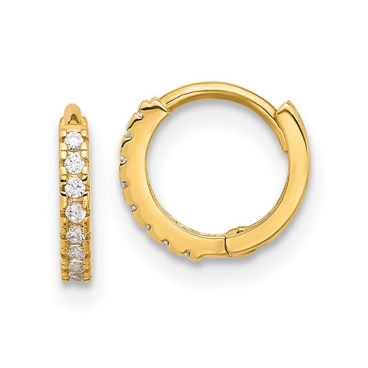 10K Yellow Gold Polished 1.5mm CZ Hinged Hoop Earrings